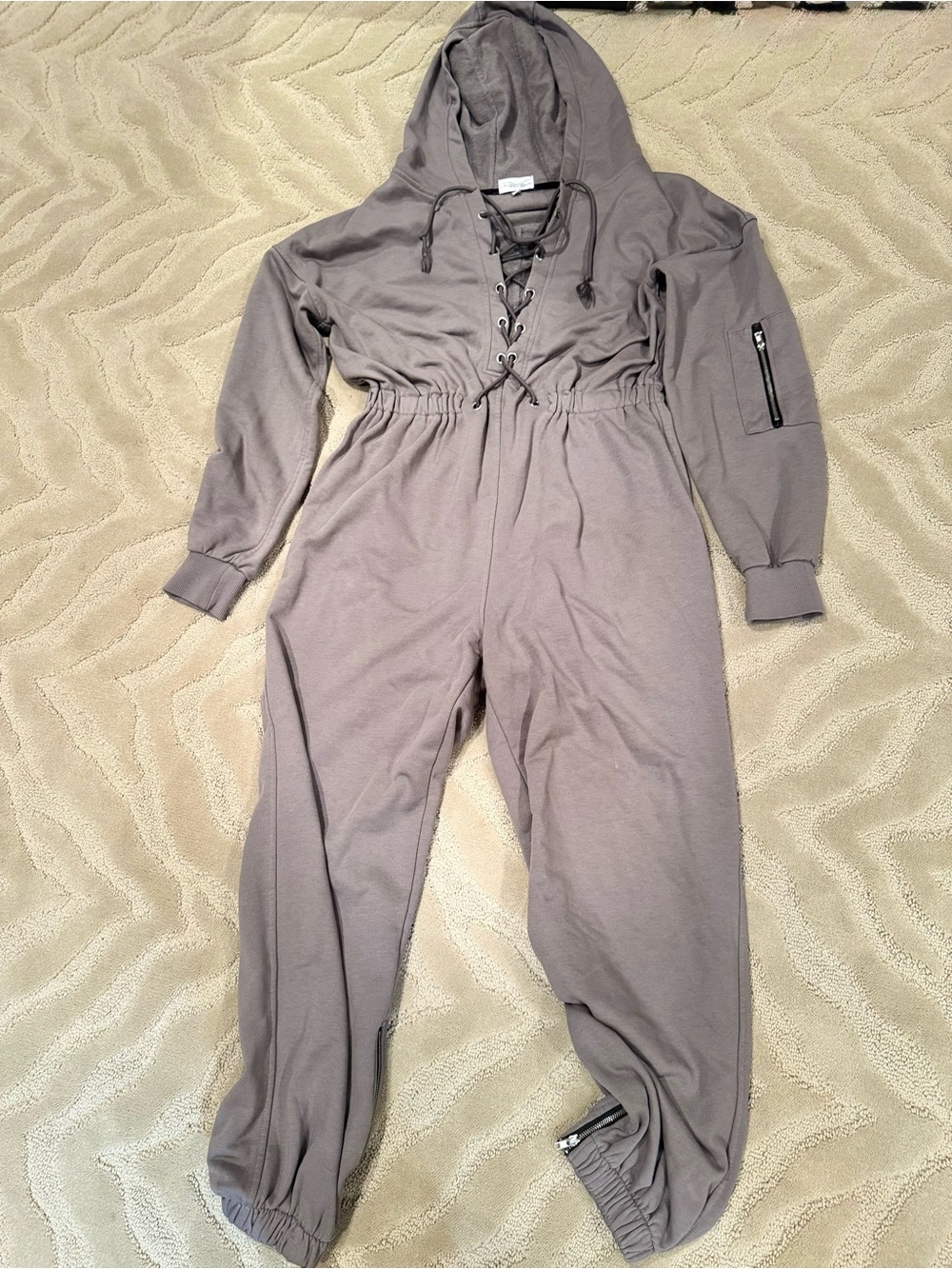 Women's Gray Hooded Lace-Up Jumpsuit